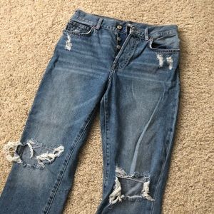 F21 Distressed Straight Leg Mom Jeans